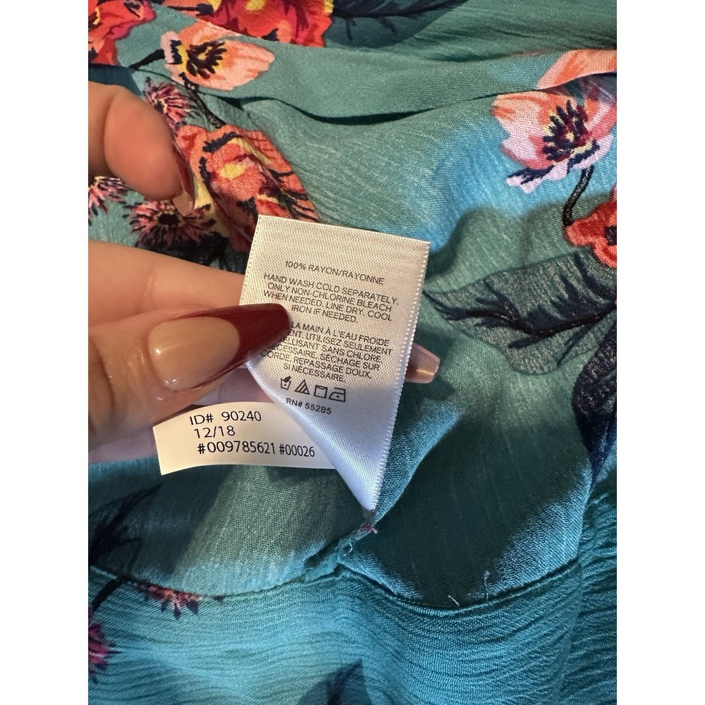 NWT Express Blue Pink Floral Wrap Tie Top Bell Sleeves XS‎ Extra Small - Picture 4 of 6